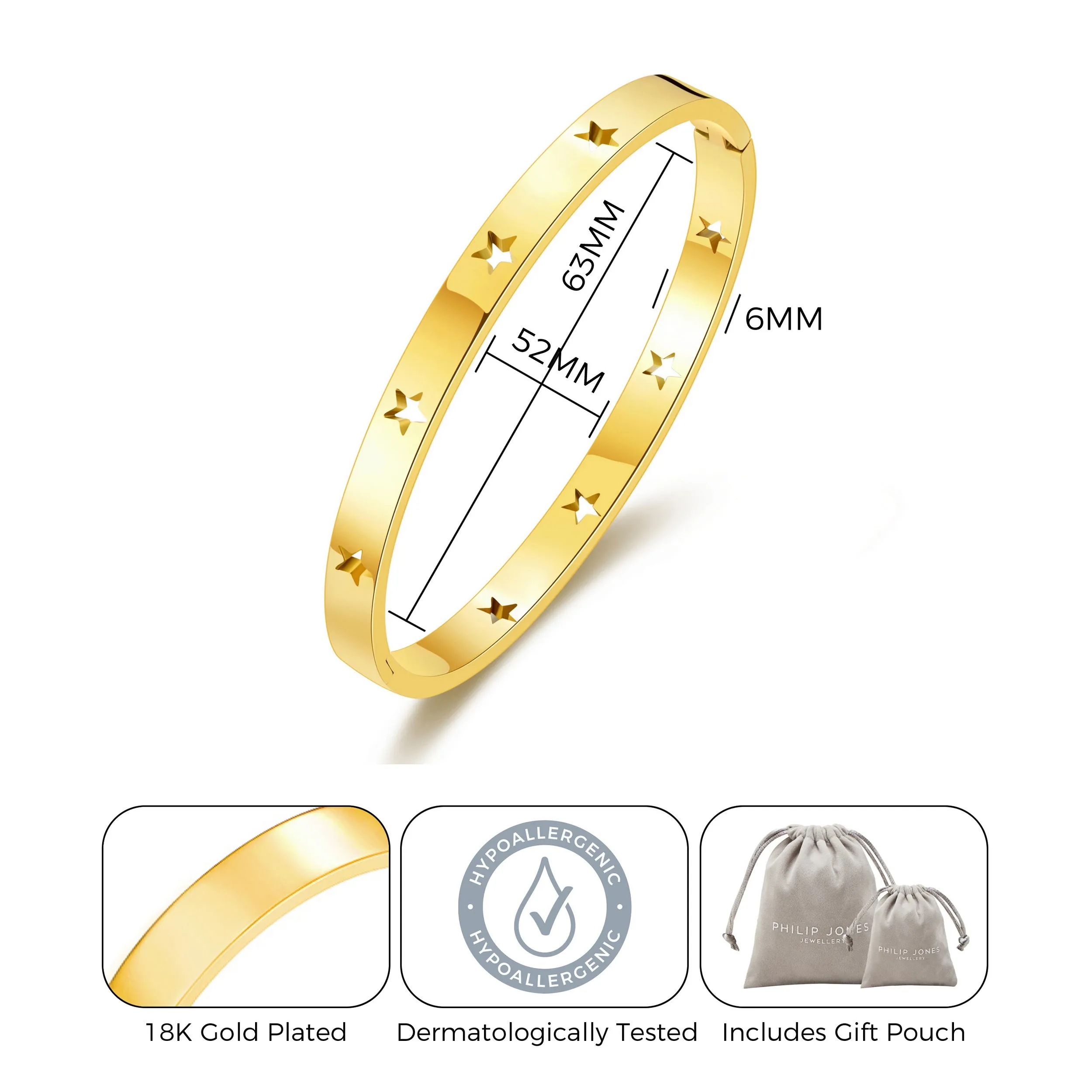 Gold Plated Stainless Steel Star Bangle