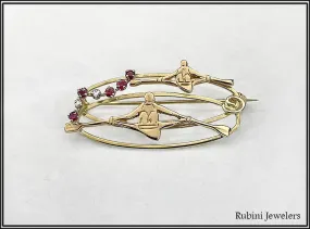 Gold Single Scullers with Diamonds and Rubies Rowing Brooch