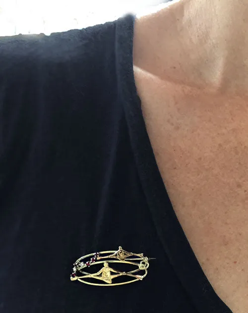 Gold Single Scullers with Diamonds and Rubies Rowing Brooch