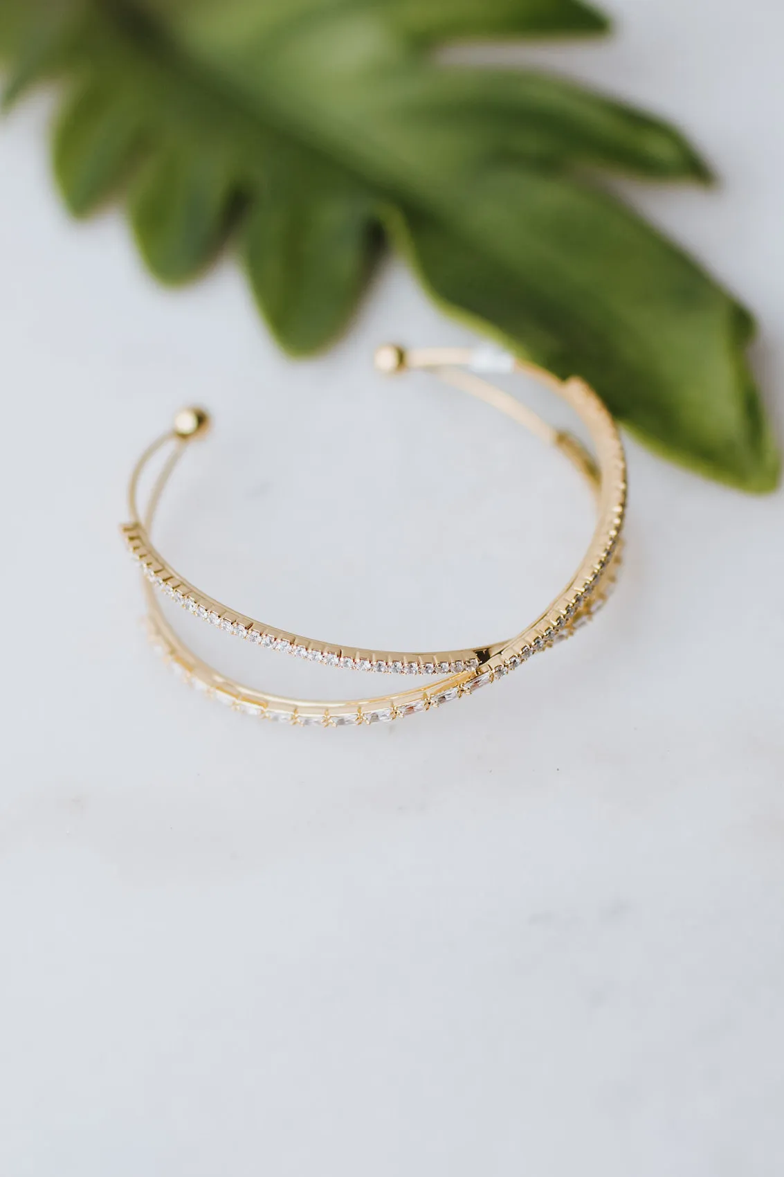 Half Baguette & Half Pave Dainty X Bangle