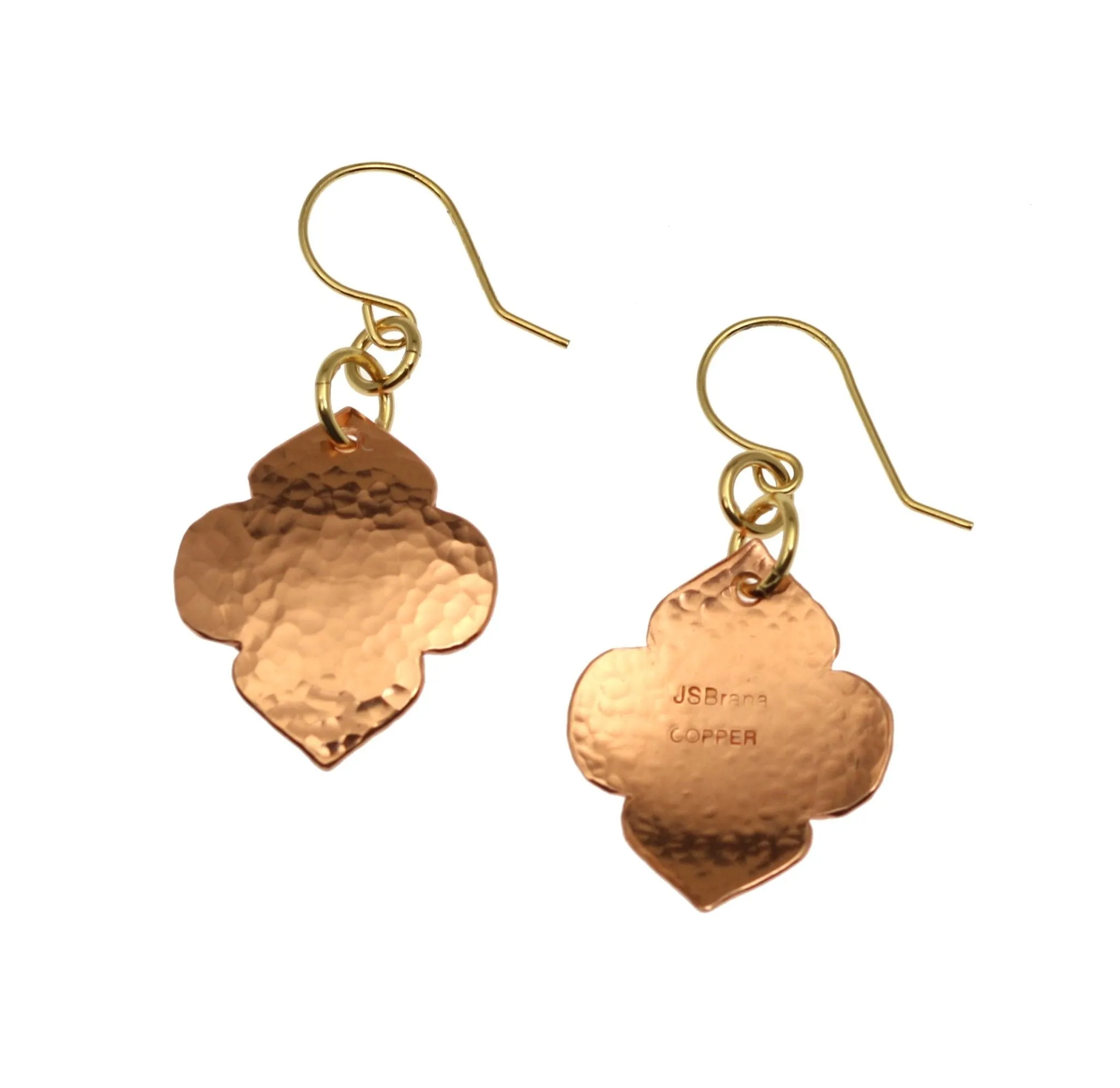 Hammered Copper Quatrefoil Dangle Earrings