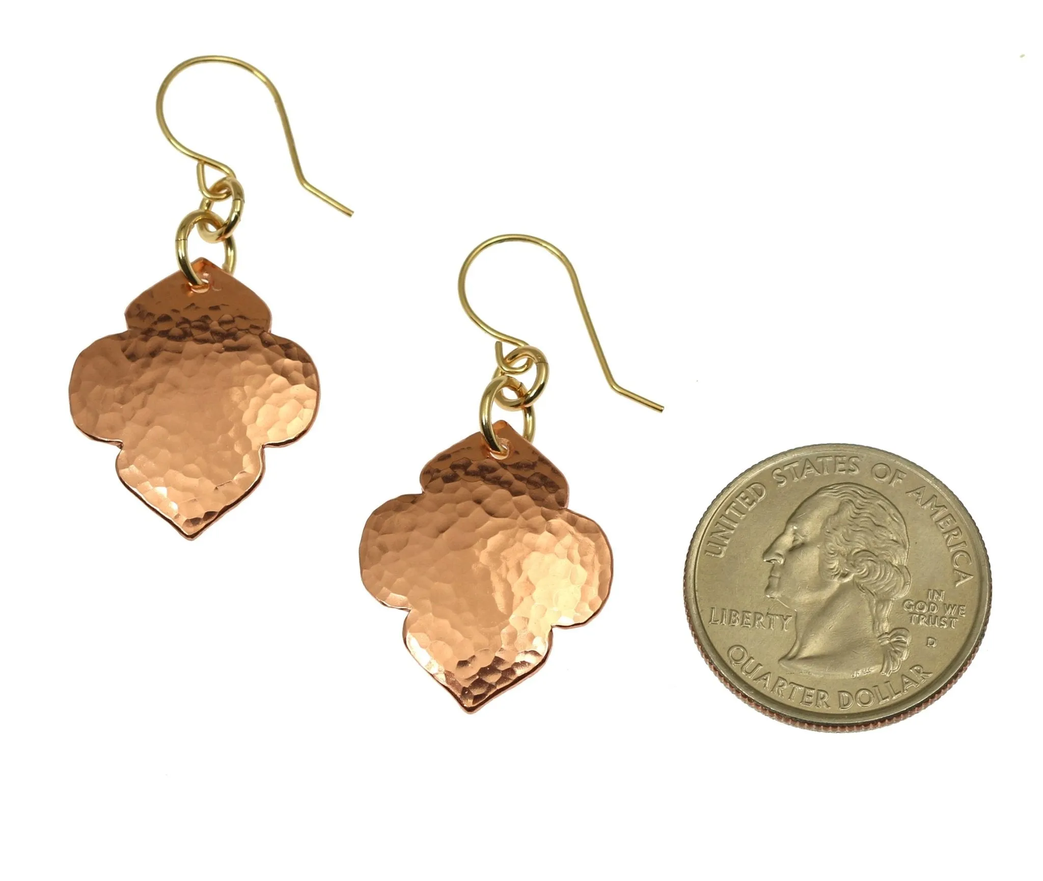 Hammered Copper Quatrefoil Dangle Earrings