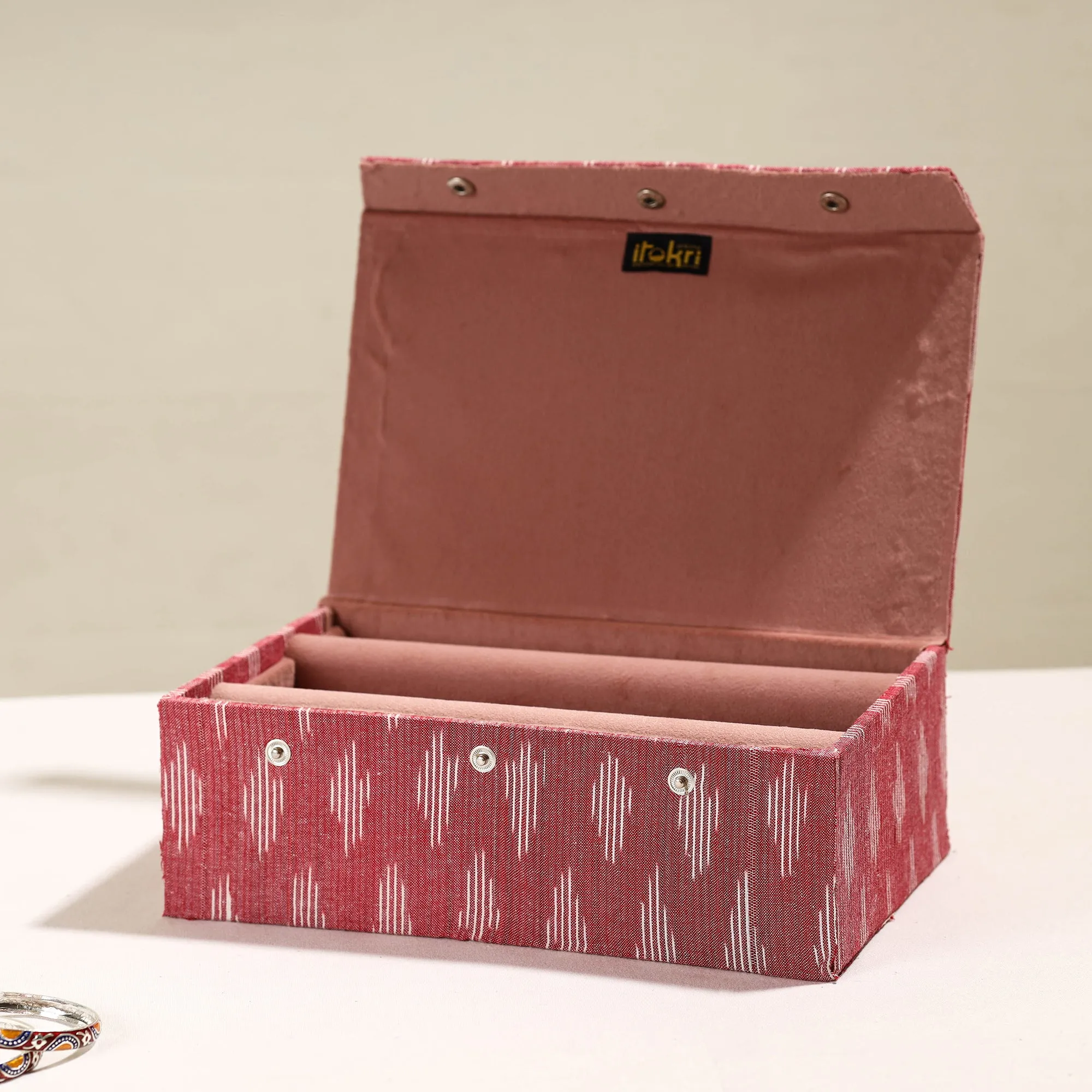 Handcrafted Ikat Fabric Embellished Two Rods Bangle Box (11 x 7 in)