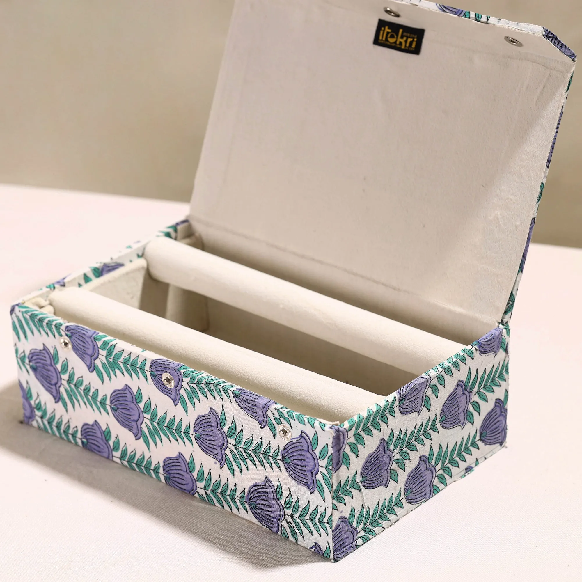 Handcrafted Sanganeri Fabric Embellished Two Rods Bangle Box (11 x 7 in)