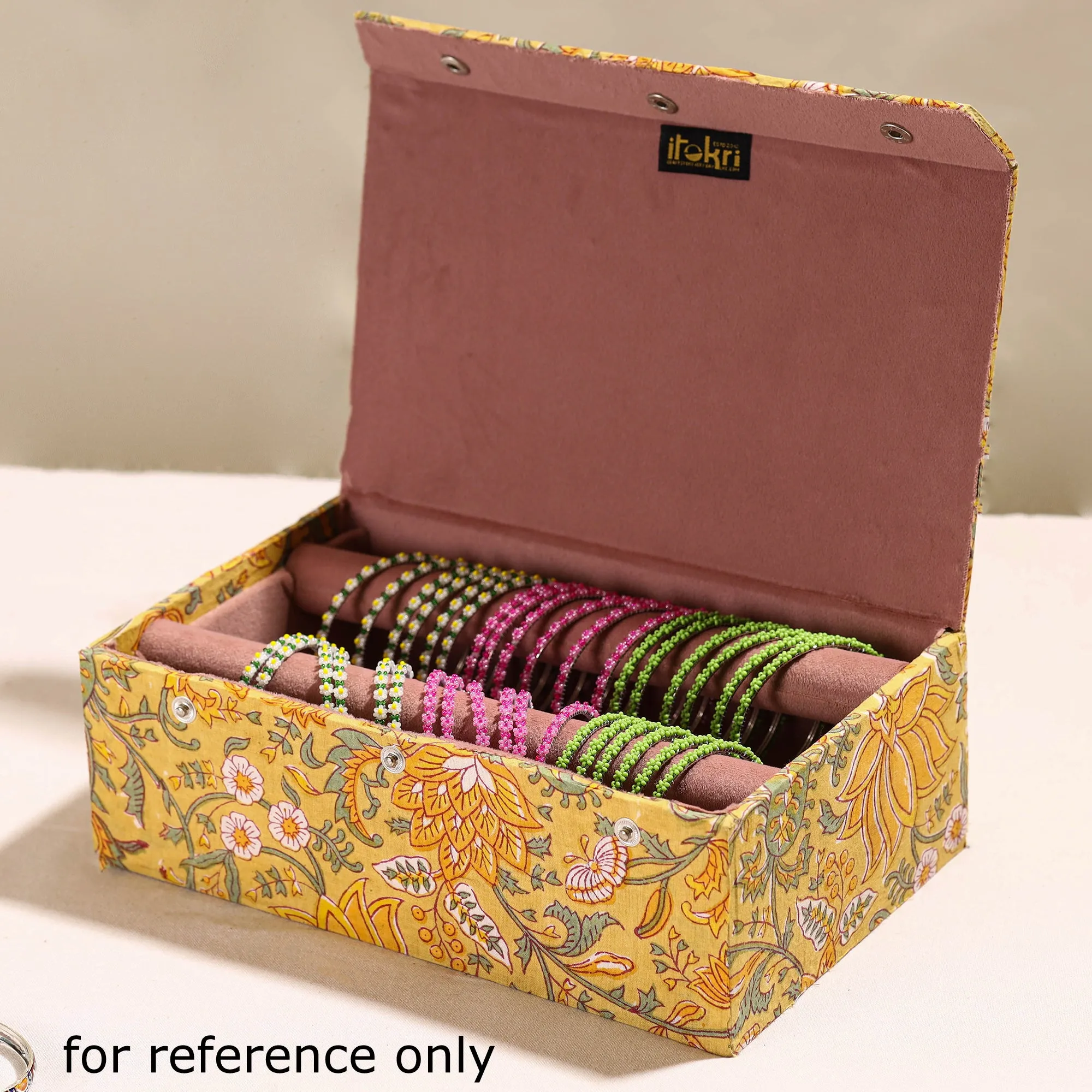 Handcrafted Sanganeri Fabric Embellished Two Rods Bangle Box (11 x 7 in)