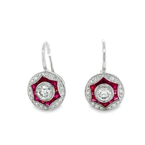 Handmade Art Deco Ruby & Diamond Dangling Earrings