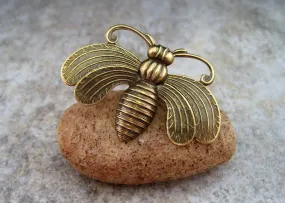 Handmade Oxidized Brass Bee Brooch
