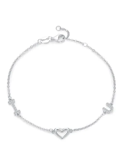 I LOVE U Bracelet, .925 Sterling Silver Zircon Dainty Bracelet