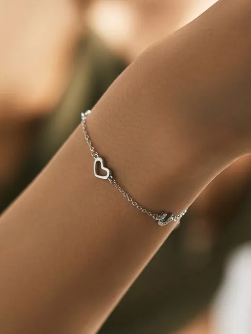 I LOVE U Bracelet, .925 Sterling Silver Zircon Dainty Bracelet