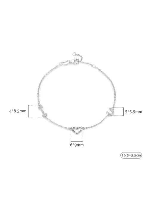 I LOVE U Bracelet, .925 Sterling Silver Zircon Dainty Bracelet