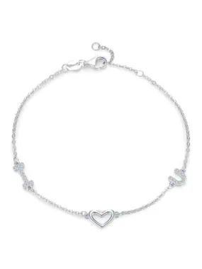 I LOVE U Bracelet, .925 Sterling Silver Zircon Dainty Bracelet