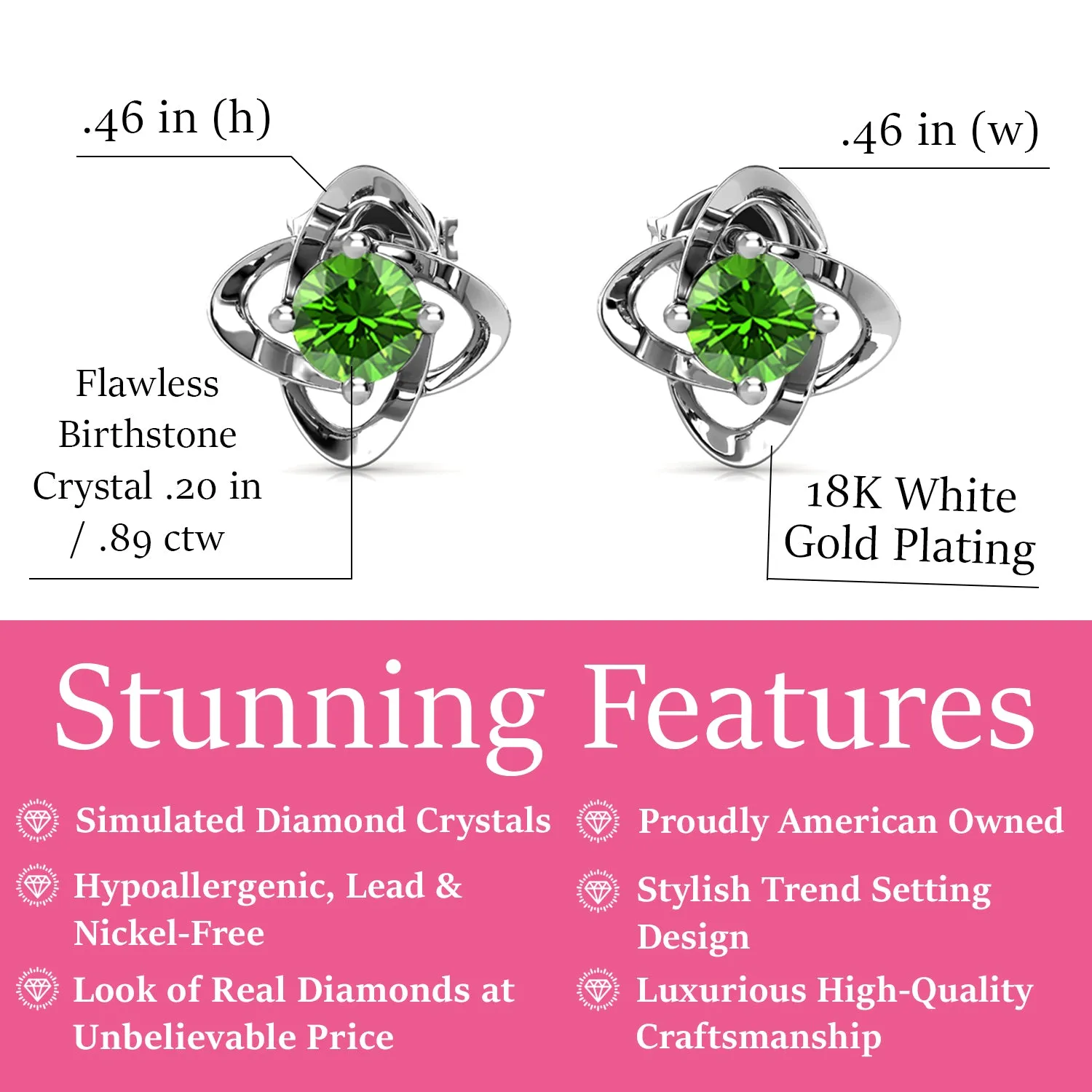 Infinity August Birthstone Peridot Earrings 18k White Gold Plated Silver Birthstone Earrings with Swarovski Crystal