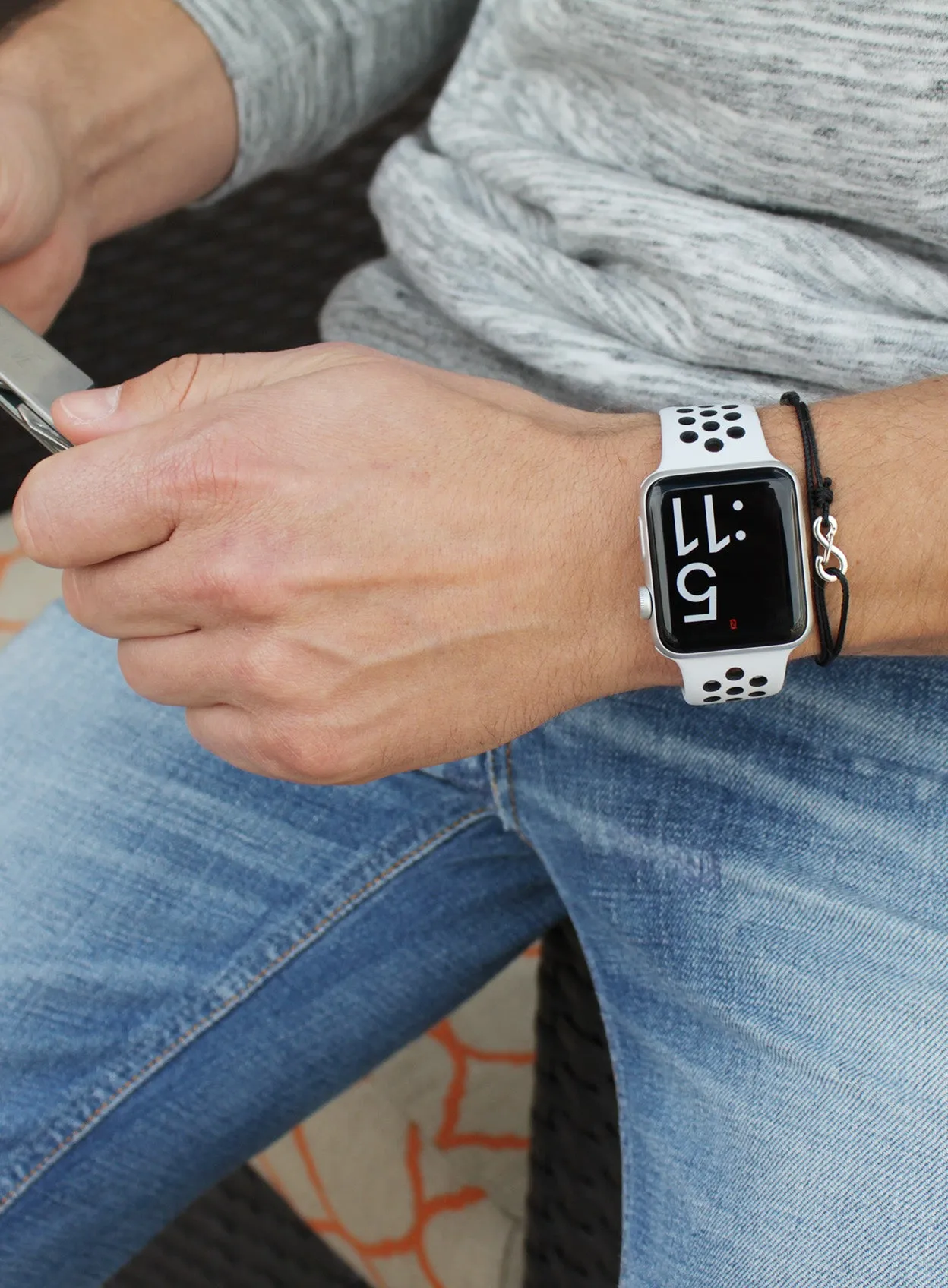 Infinity Bracelet - Black cord men's bracelet with silver clasp