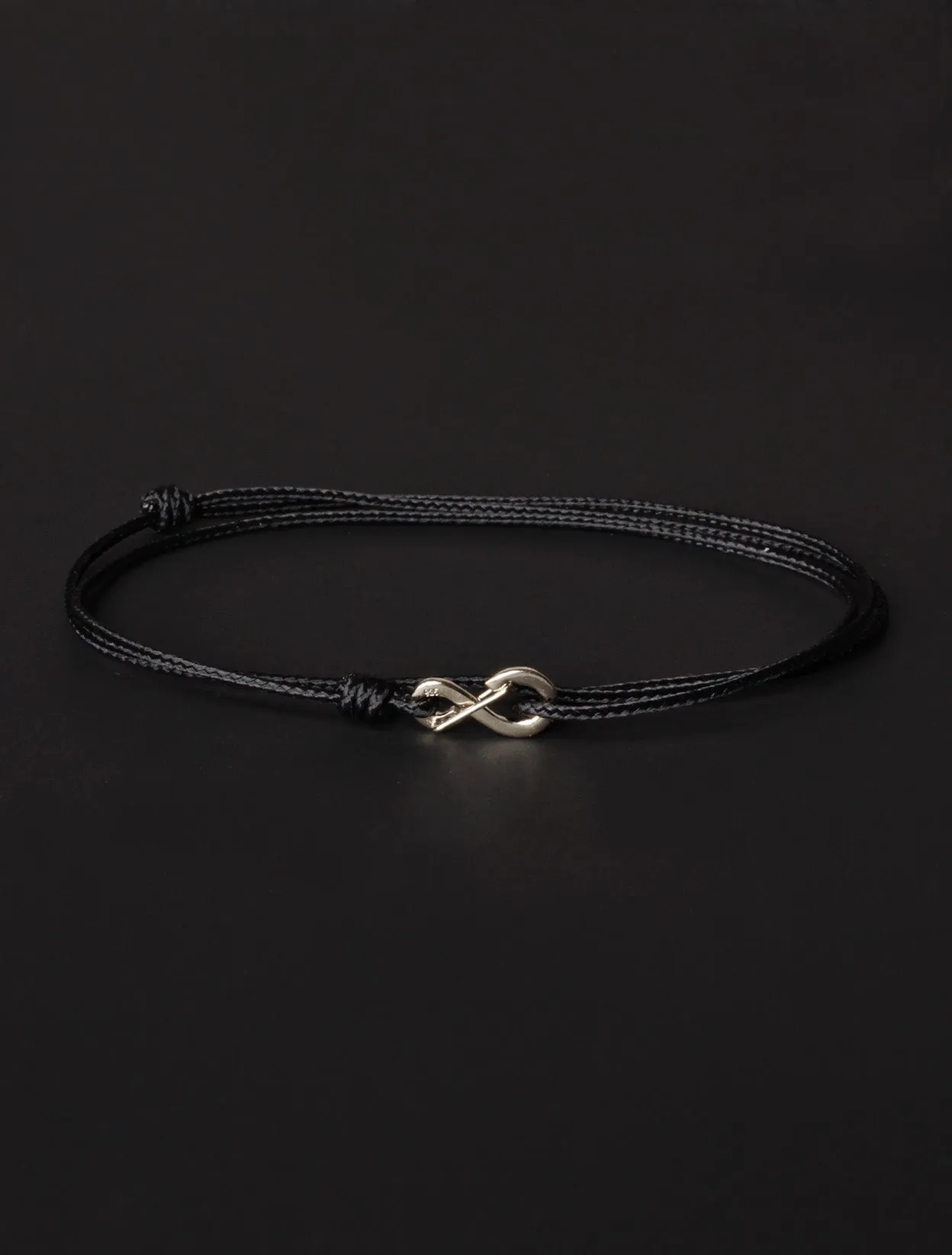 Infinity Bracelet - Black cord men's bracelet with silver clasp