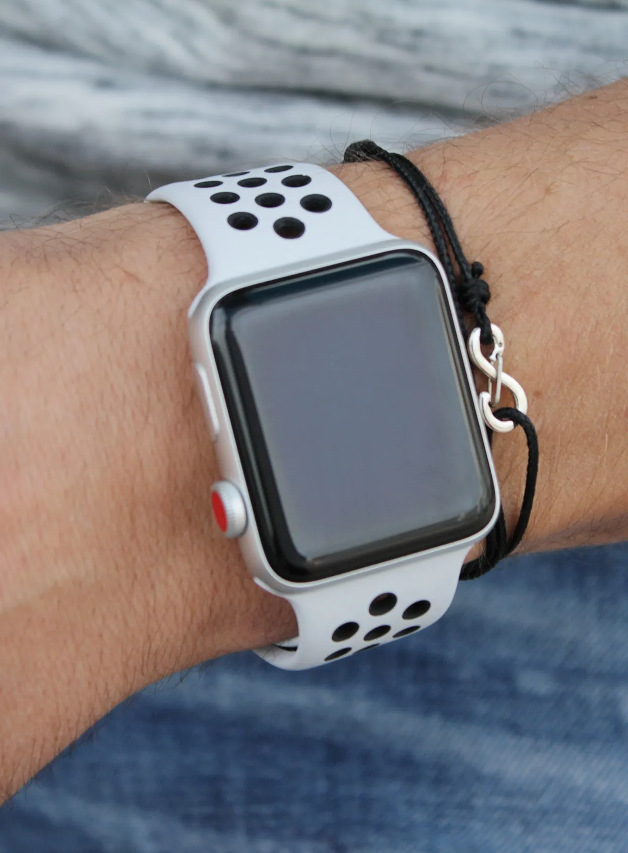 Infinity Bracelet - Black cord men's bracelet with silver clasp