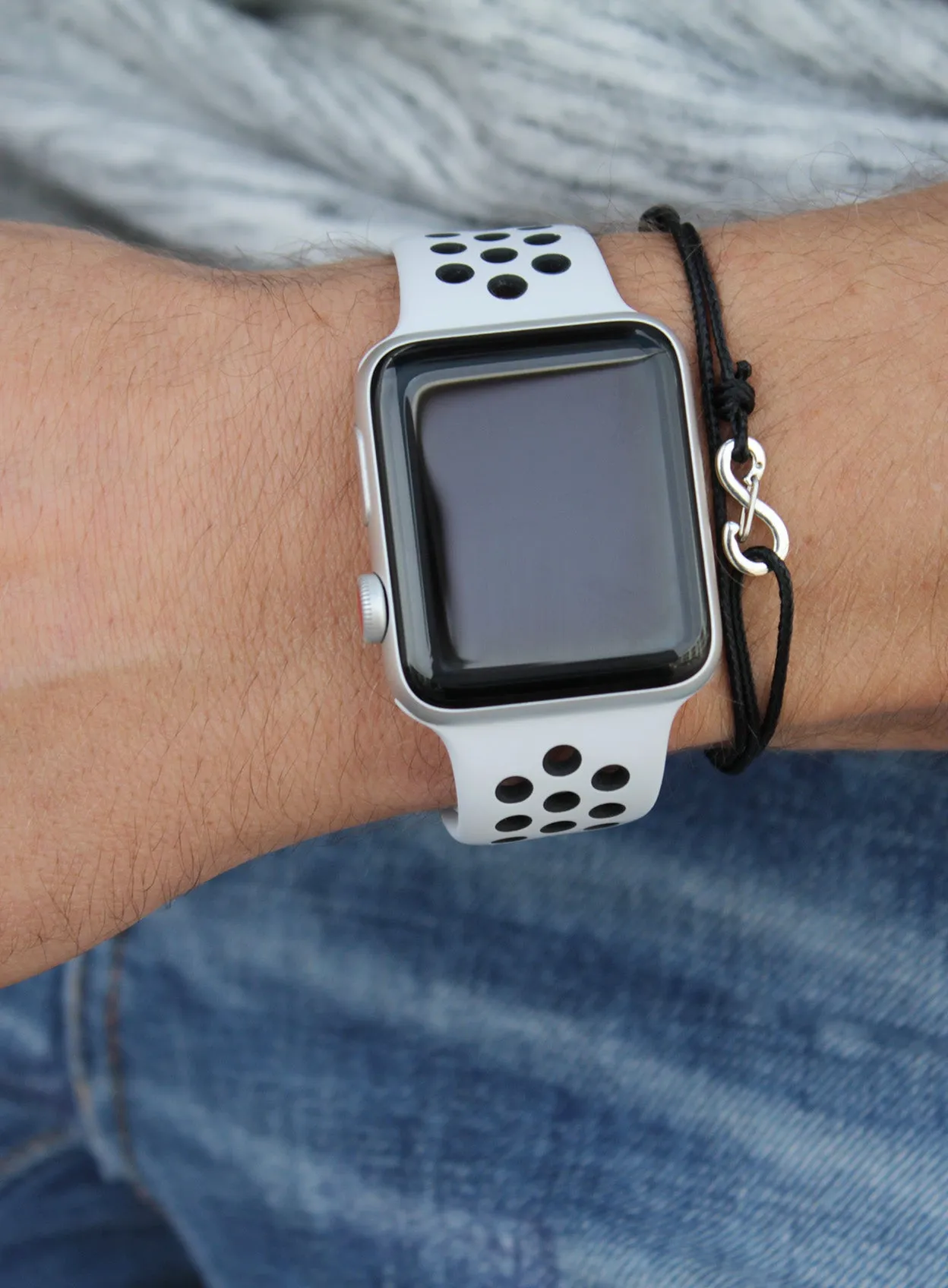 Infinity Bracelet - Black cord men's bracelet with silver clasp