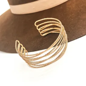 Island Twist Textured Metal Wire Cuff Bracelet in Gold Tone