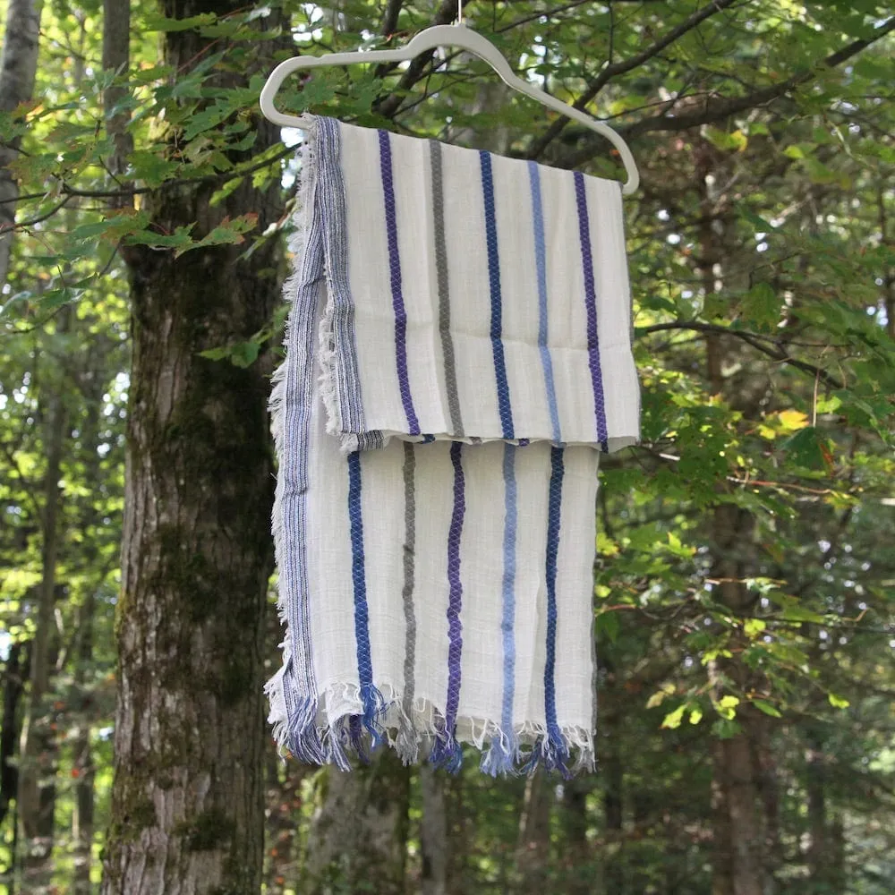 Ivory With Bright Blue Stripes Cotton Scarf