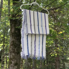 Ivory With Bright Blue Stripes Cotton Scarf