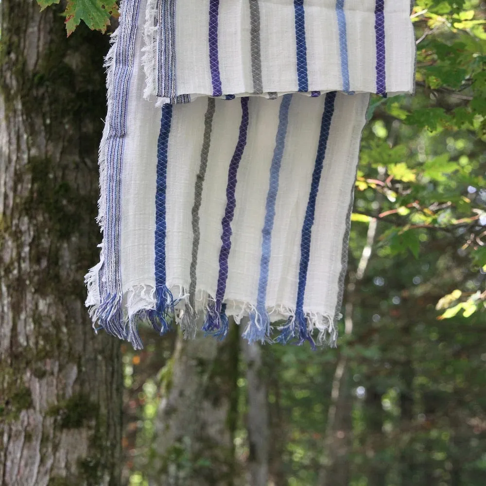 Ivory With Bright Blue Stripes Cotton Scarf