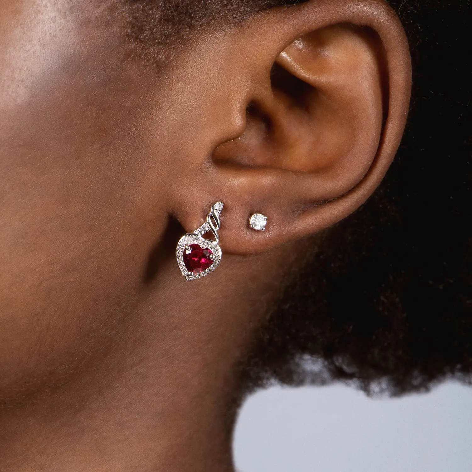 Jewelili Sterling Silver with Created Ruby and Created White Sapphire Twisted Dangle Earrings