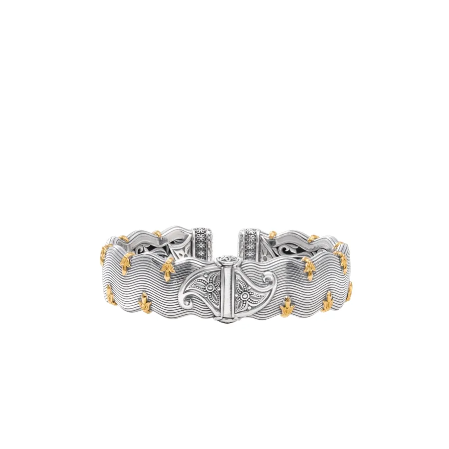 Konstantino Kyma Collection Sterling and Gold Golden Sunbeam Wide Cuff Bracelet