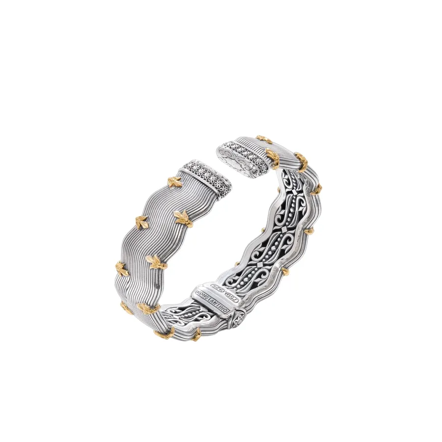 Konstantino Kyma Collection Sterling and Gold Golden Sunbeam Wide Cuff Bracelet