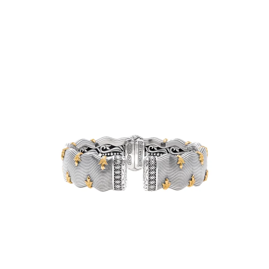 Konstantino Kyma Collection Sterling and Gold Golden Sunbeam Wide Cuff Bracelet