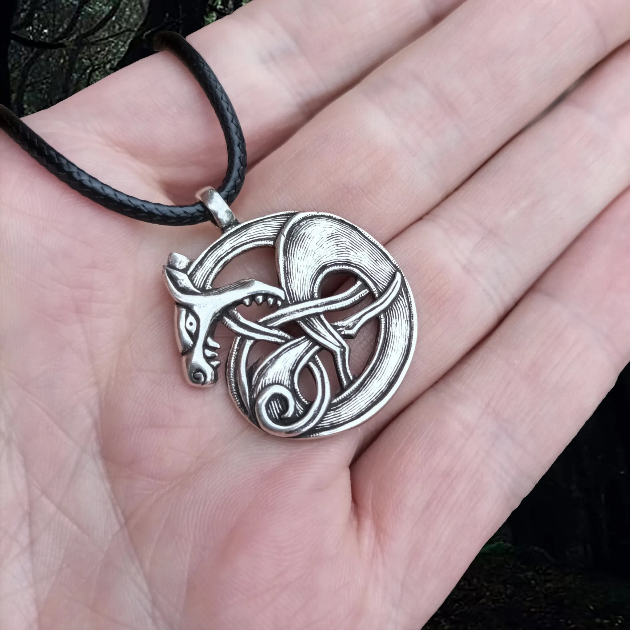 Large Silver Fenrir Viking Wolf Pendant