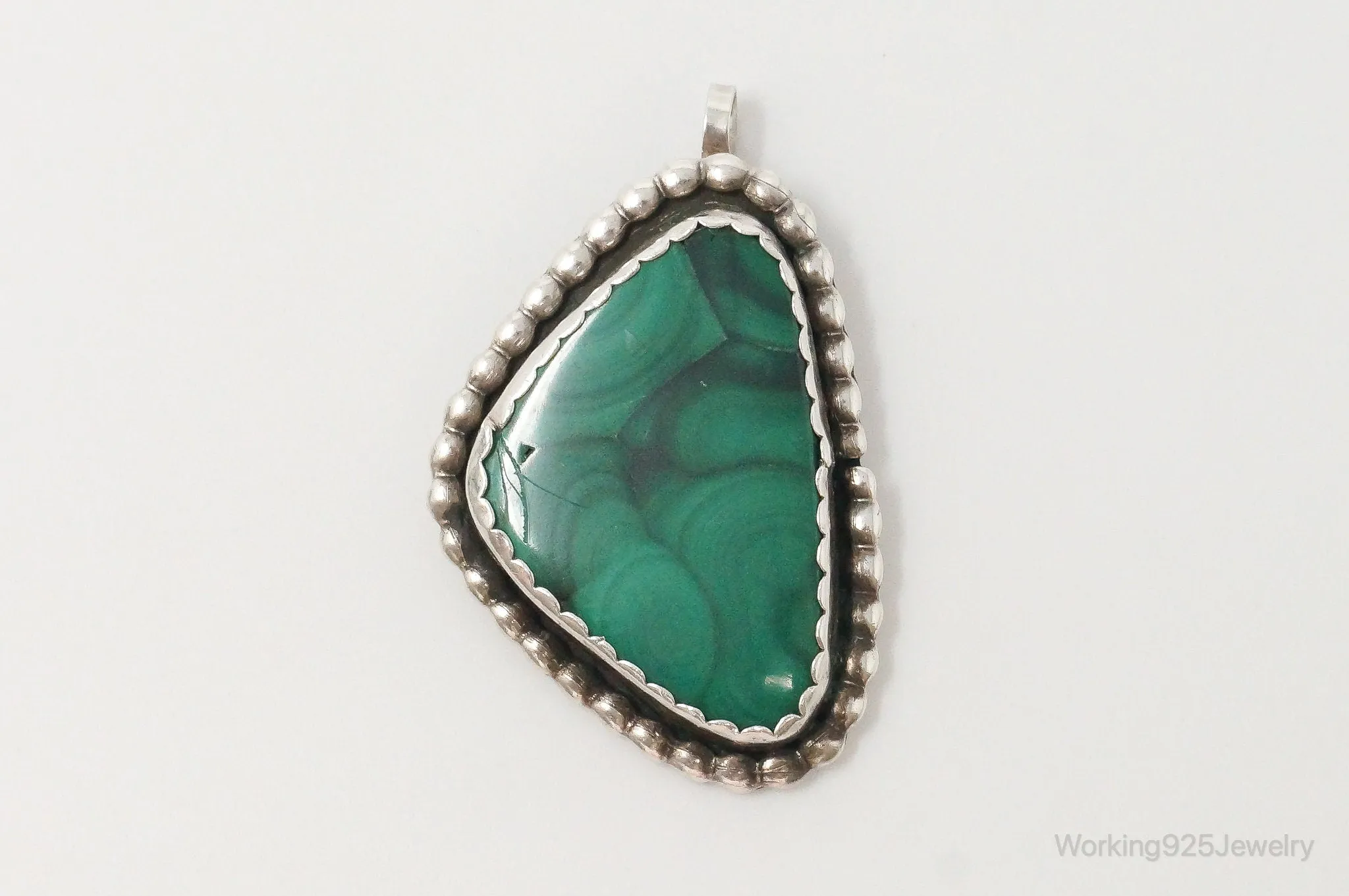 Large Vintage Native American Unsigned Malachite Sterling Silver Pendant