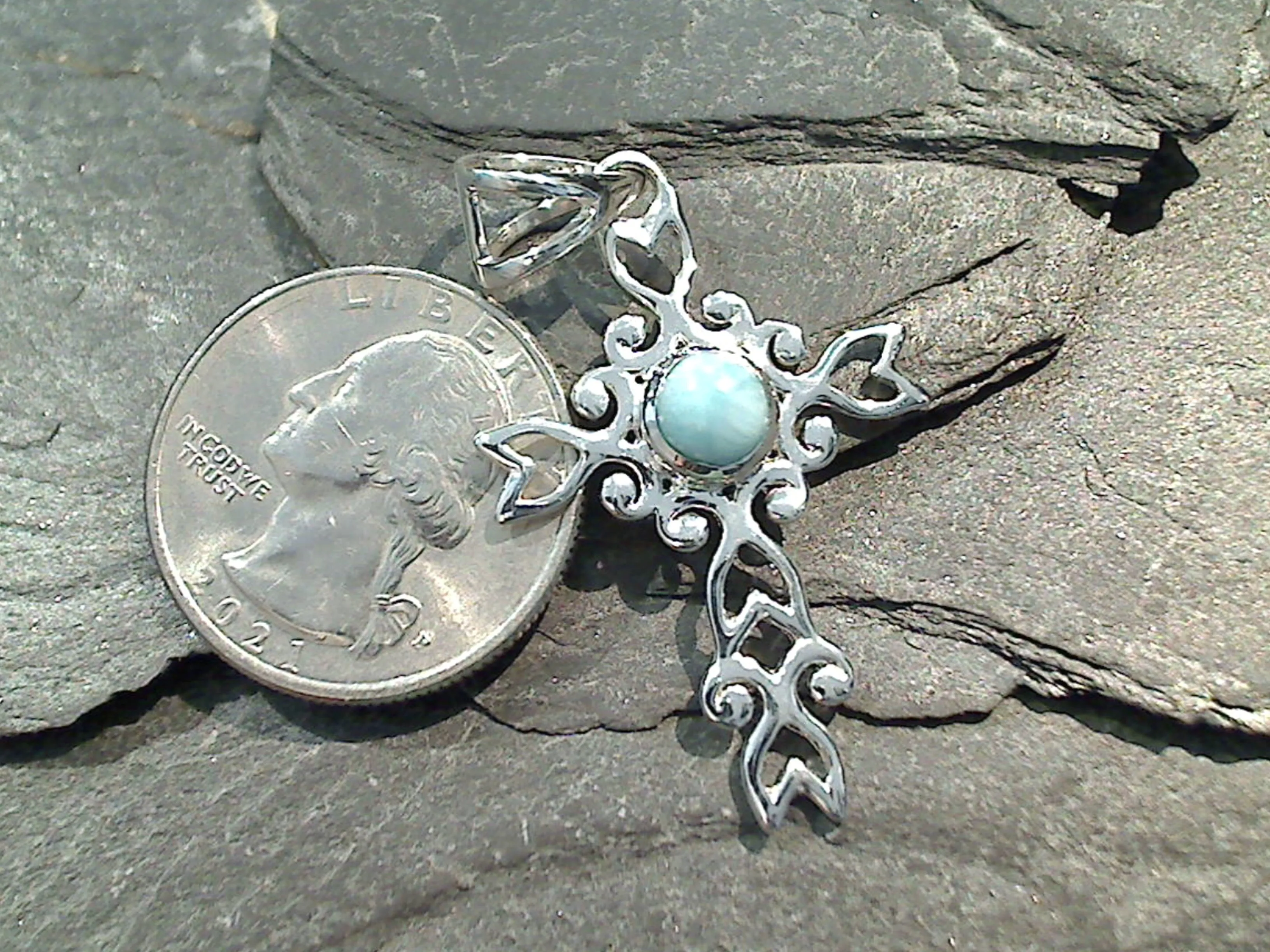 Larimar, Sterling Silver Cross Pendant
