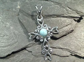 Larimar, Sterling Silver Cross Pendant