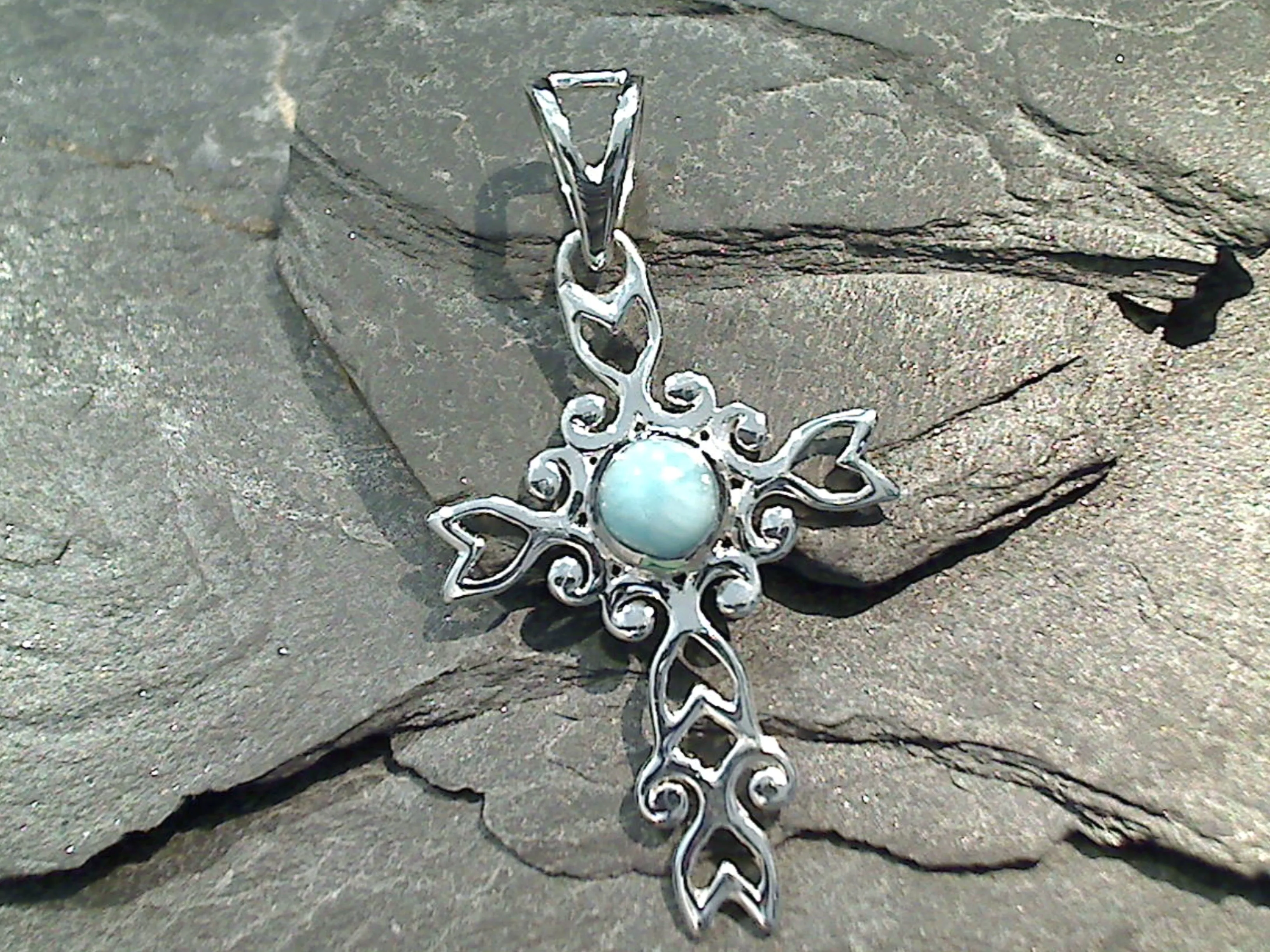 Larimar, Sterling Silver Cross Pendant
