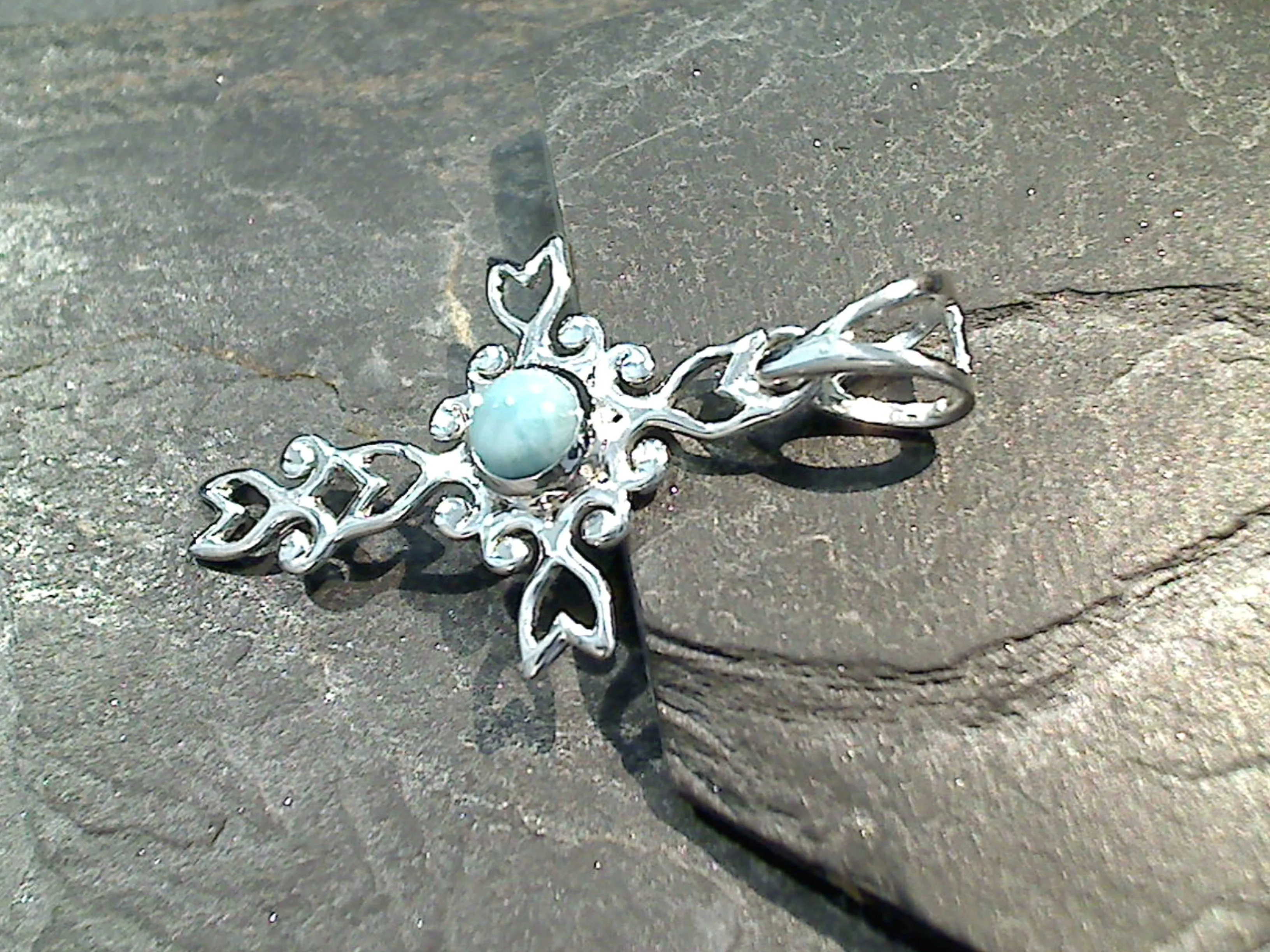 Larimar, Sterling Silver Cross Pendant