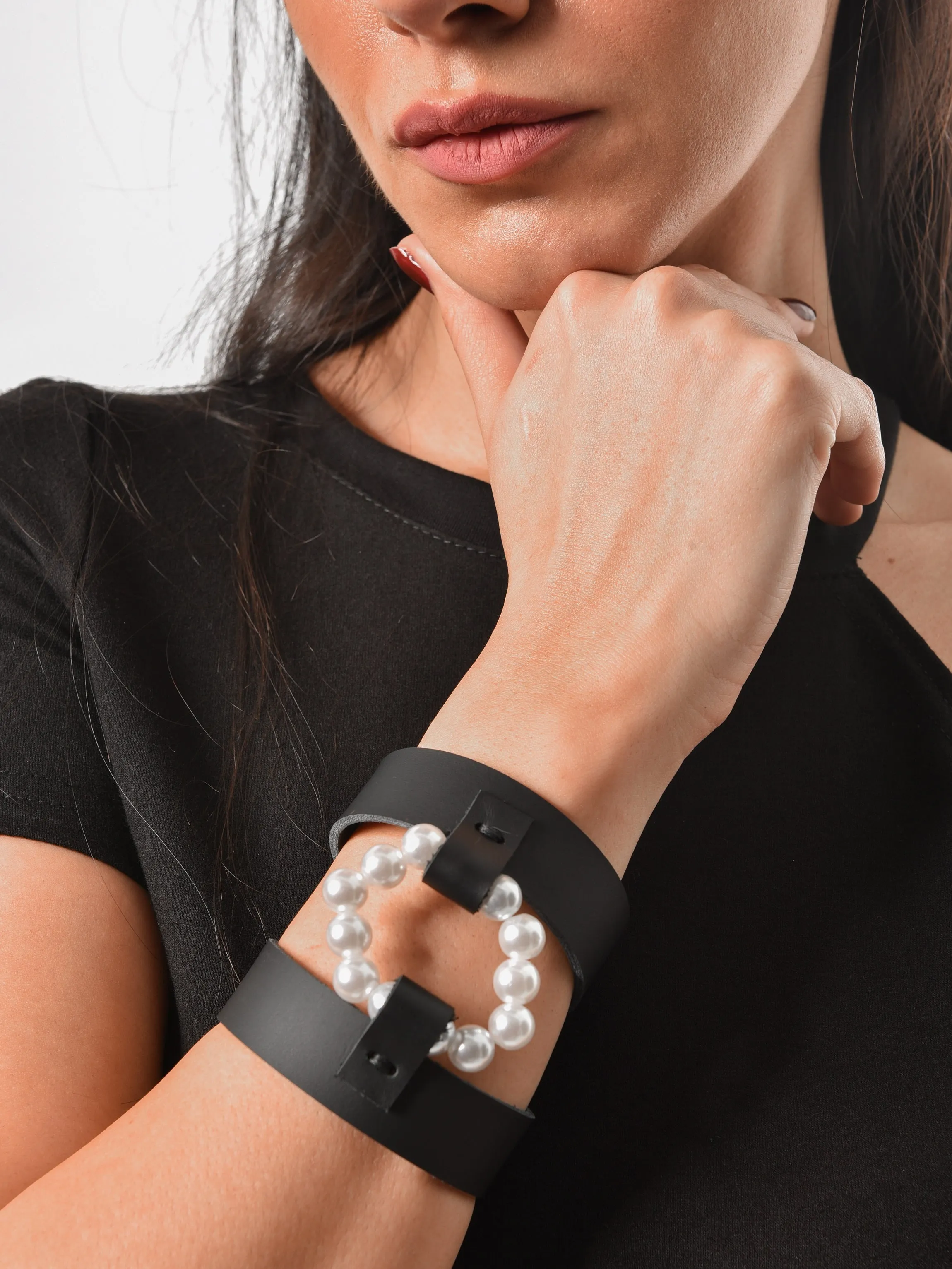 Leather and Pearl Bracelet