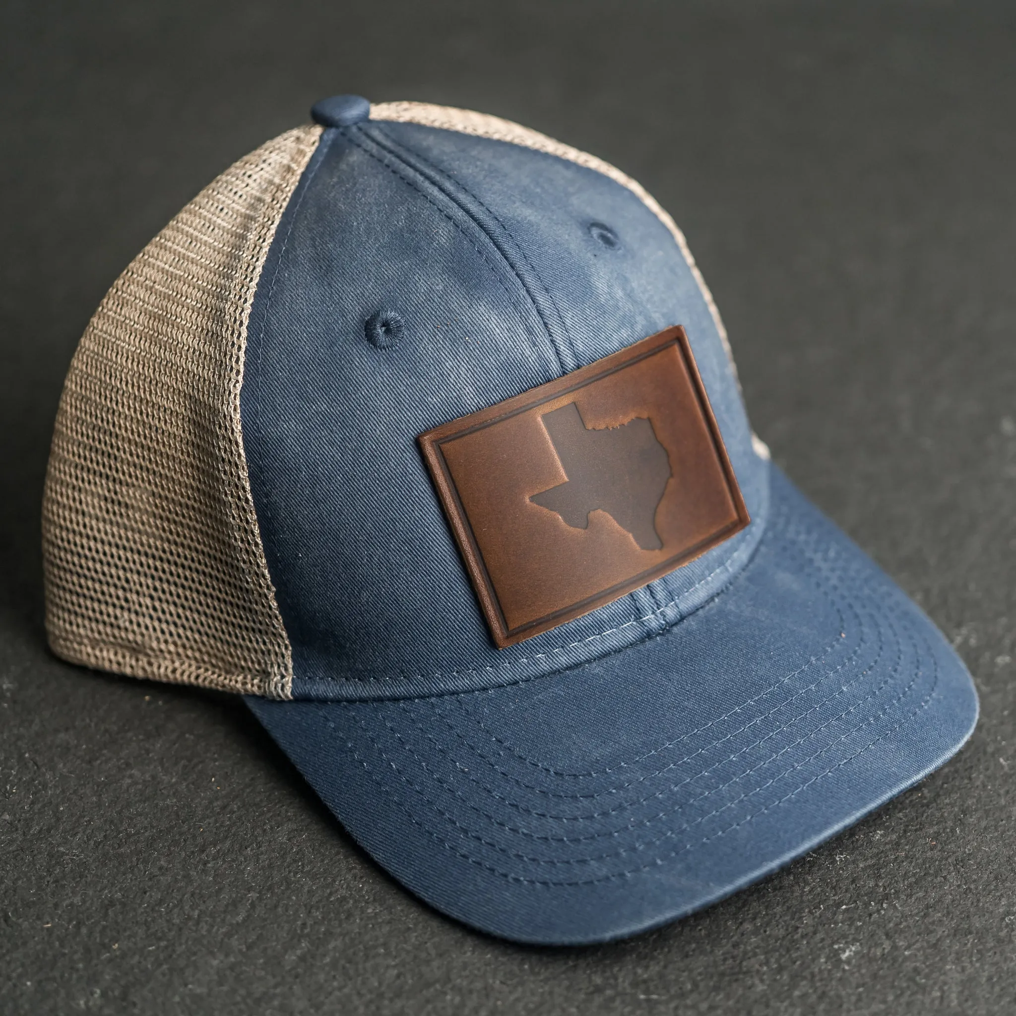 Leather Patch Ponytail Style Hat - Texas Stamp