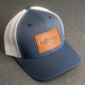 Leather Patch Trucker Style Hat - Ox & Pine Logo