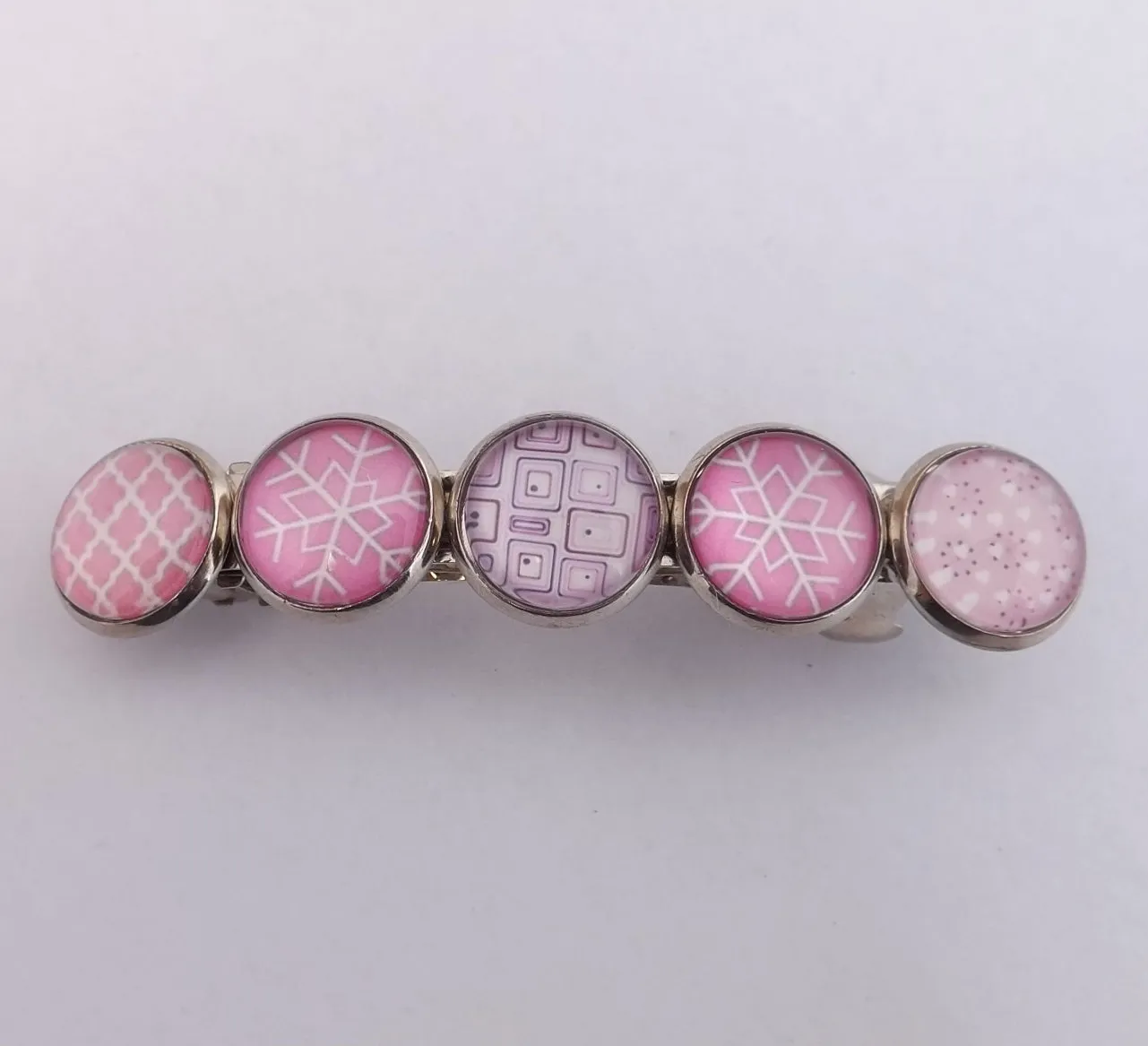 Light Pink Silver Tone Dome Barrette Hairclip