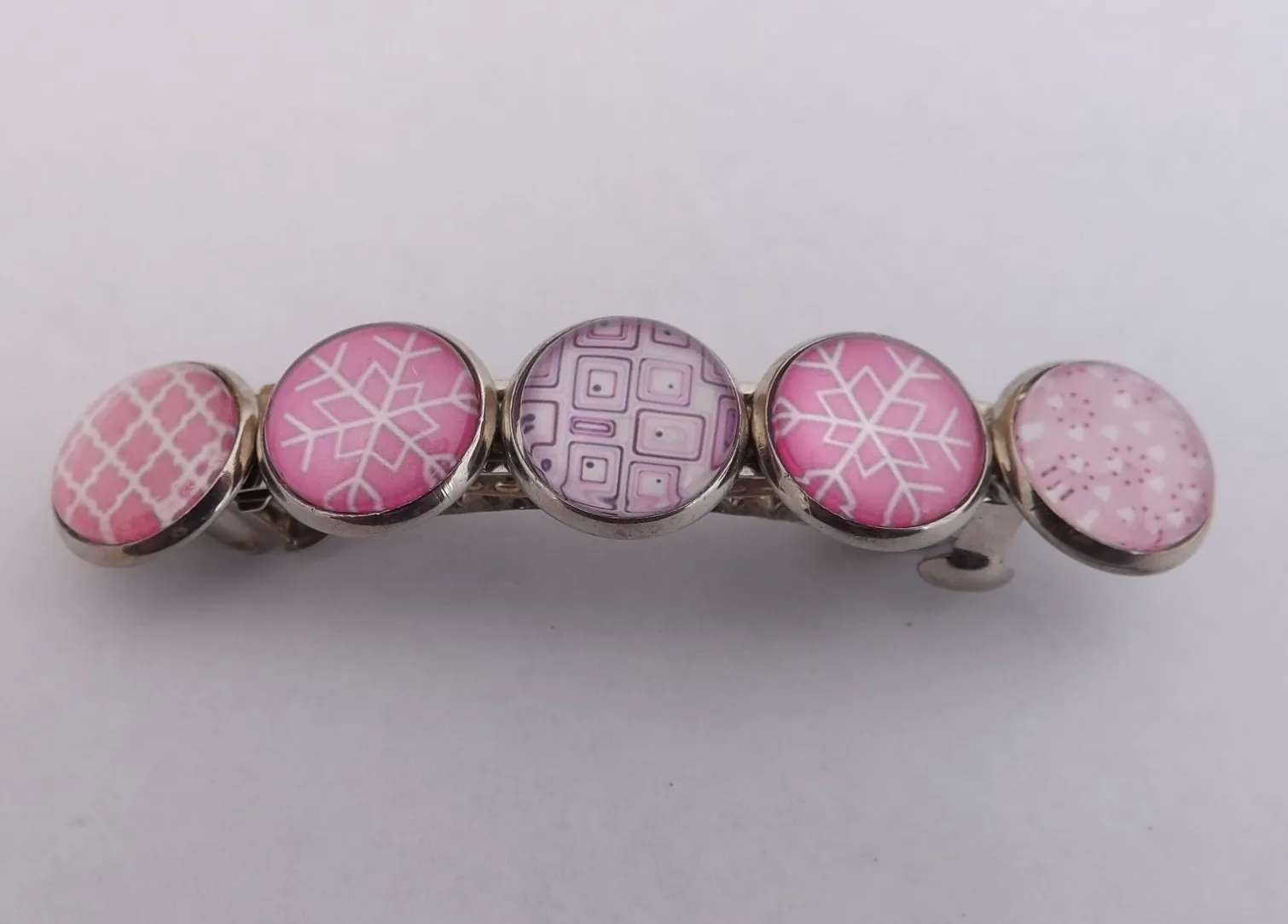 Light Pink Silver Tone Dome Barrette Hairclip