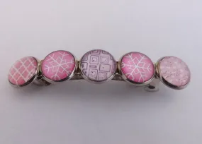 Light Pink Silver Tone Dome Barrette Hairclip