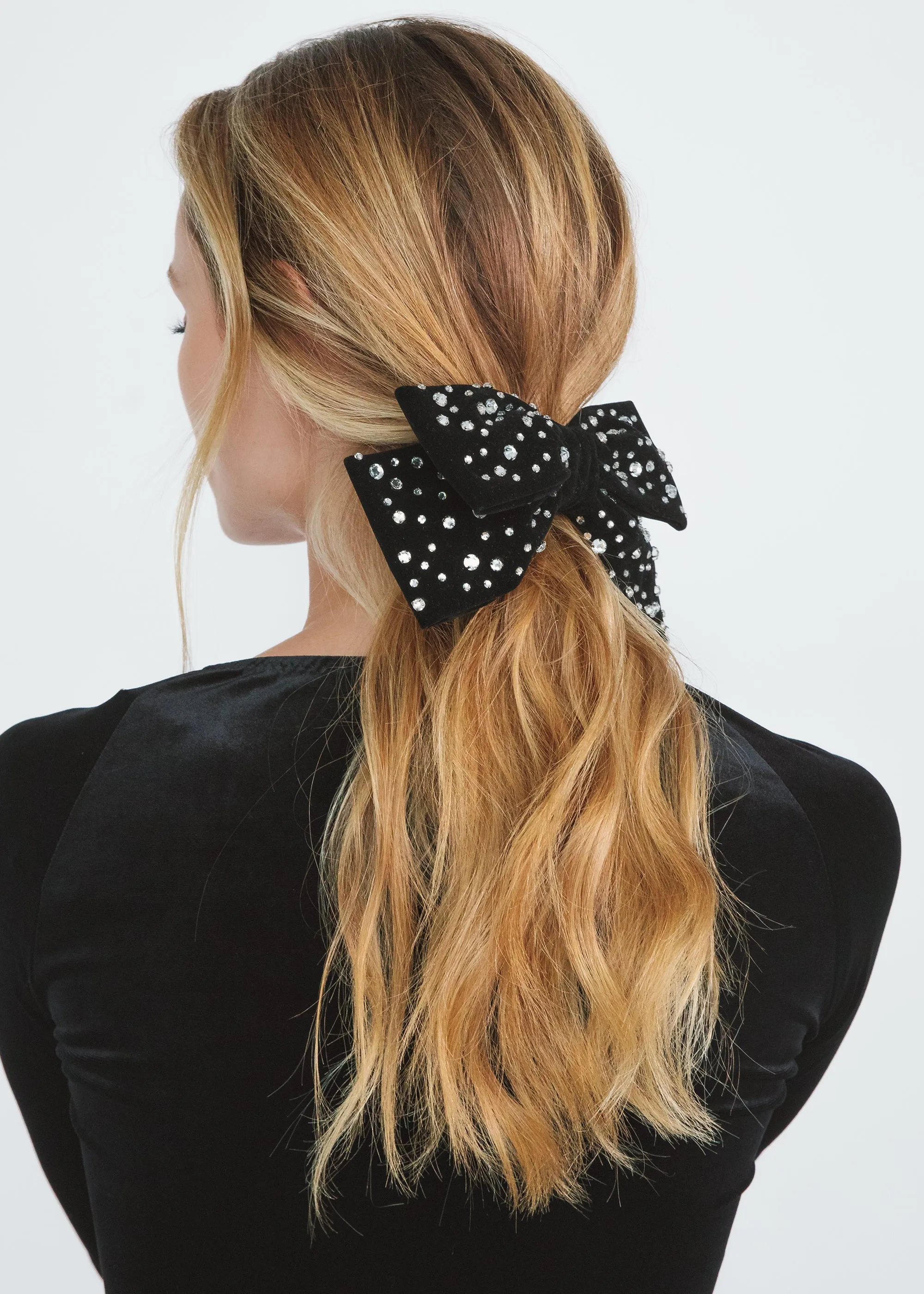 Loren Bow Barrette -- Black Crystal