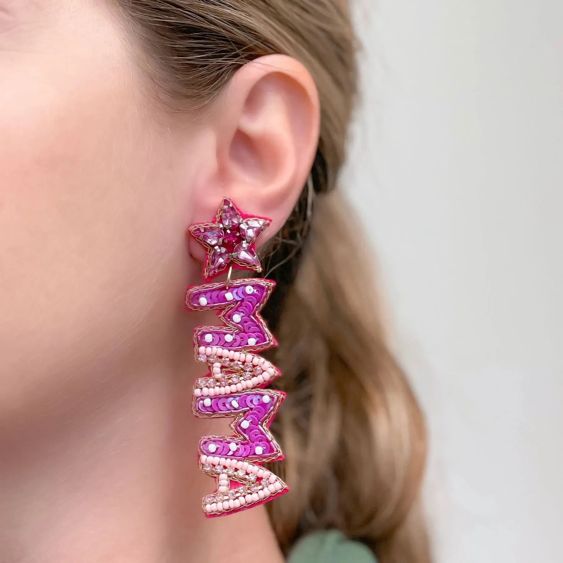 'Love Mama' Beaded Dangle Earrings