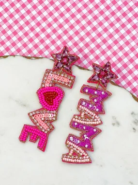 'Love Mama' Beaded Dangle Earrings