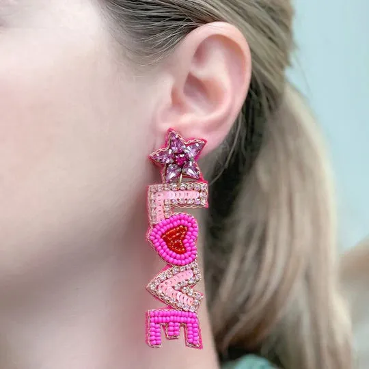 'Love Mama' Beaded Dangle Earrings