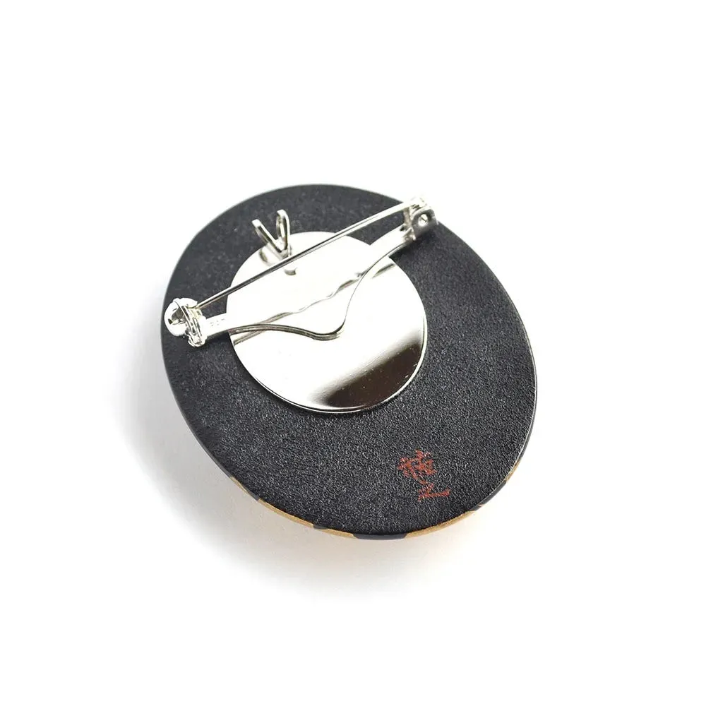Maki-e Urushi Lacquer Brooch - Katsura(Japanese judas tree) / Morning Glory -, Traditional Japanese Urushi Lacquer Jewelry