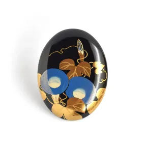 Maki-e Urushi Lacquer Brooch - Katsura(Japanese judas tree) / Morning Glory -, Traditional Japanese Urushi Lacquer Jewelry