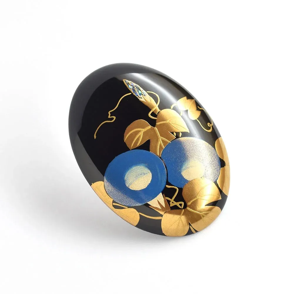 Maki-e Urushi Lacquer Brooch - Katsura(Japanese judas tree) / Morning Glory -, Traditional Japanese Urushi Lacquer Jewelry