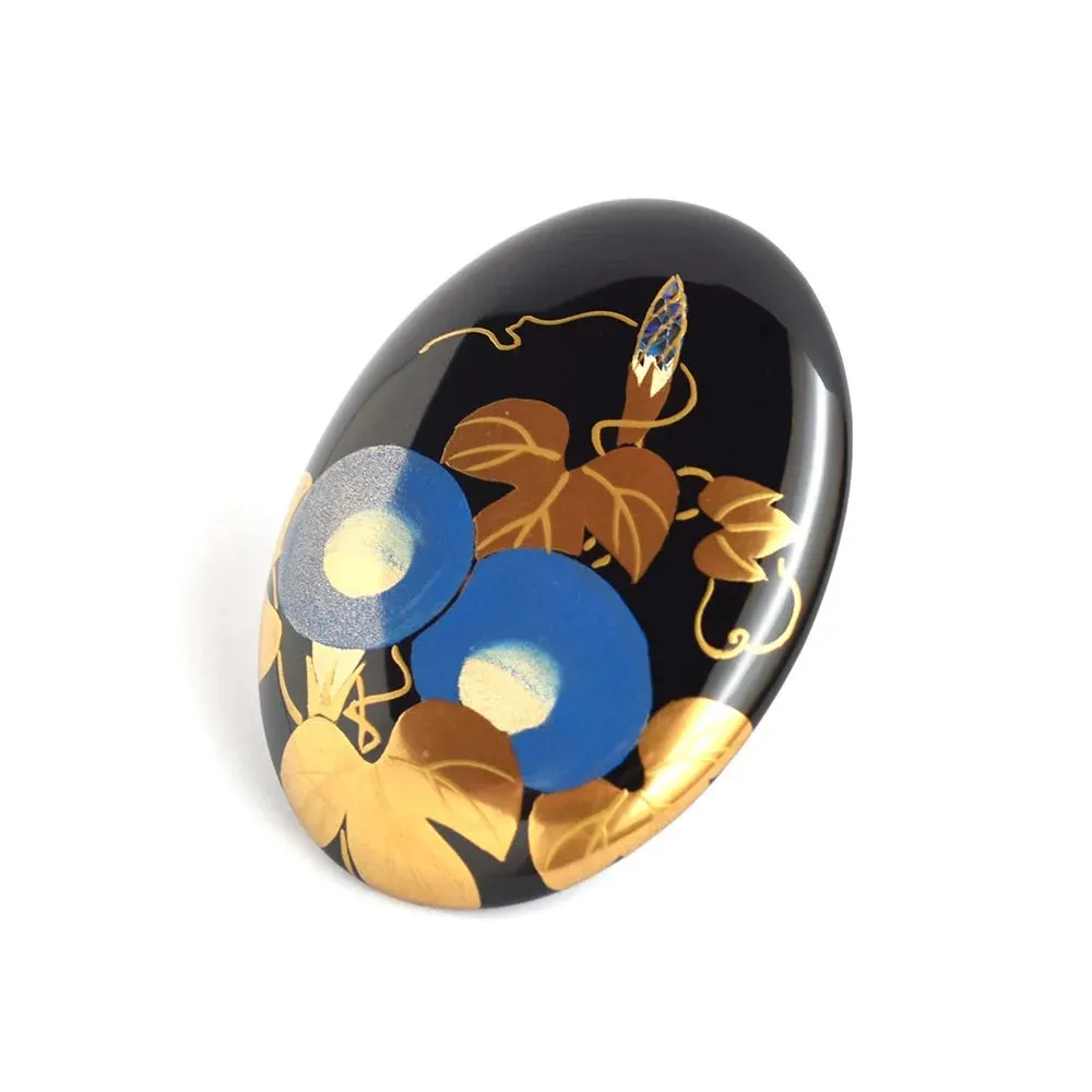 Maki-e Urushi Lacquer Brooch - Katsura(Japanese judas tree) / Morning Glory -, Traditional Japanese Urushi Lacquer Jewelry