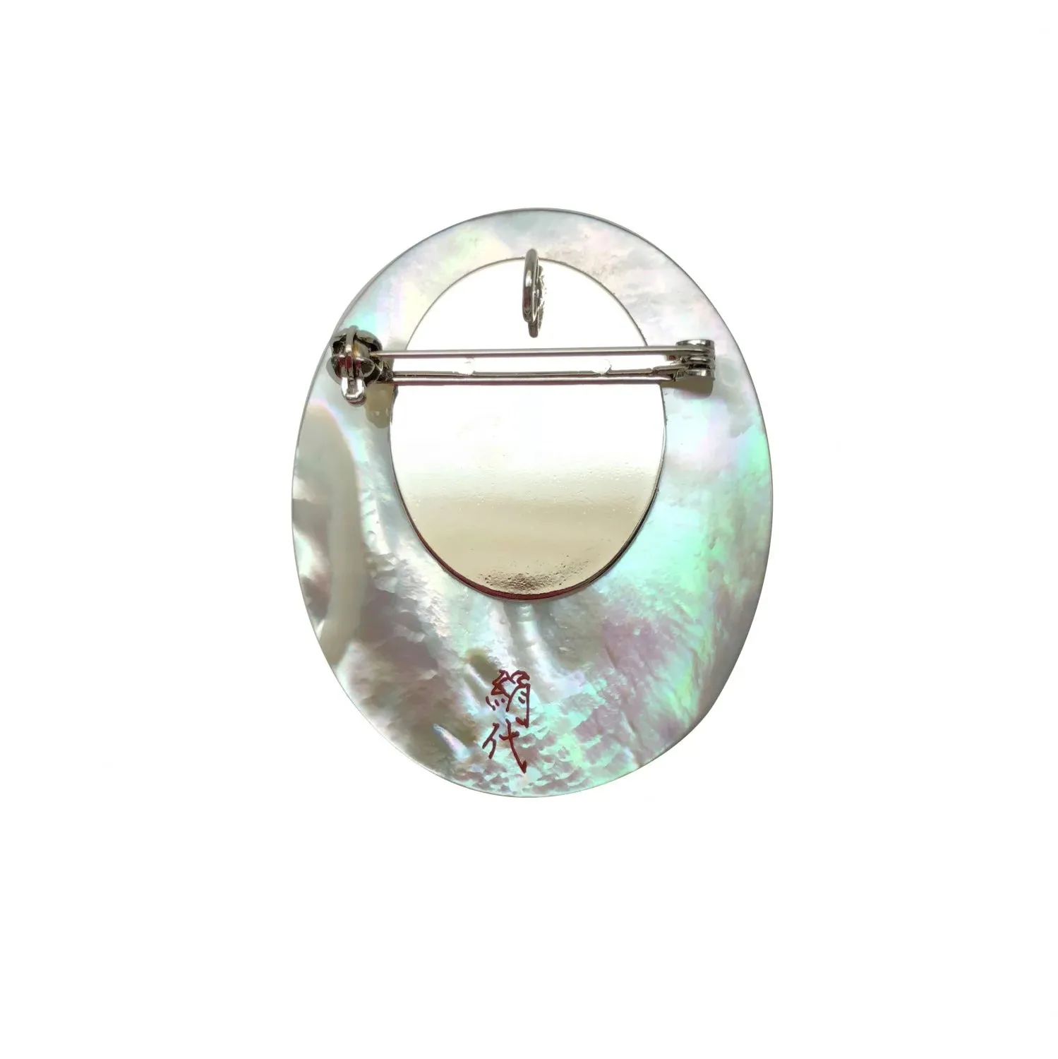 Maki-e Urushi Lacquer Brooch - White South Sea Pearl Shell / Chrysanthemum and Flowing Water -, Traditional Japanese Urushi Lacquer Jewelry