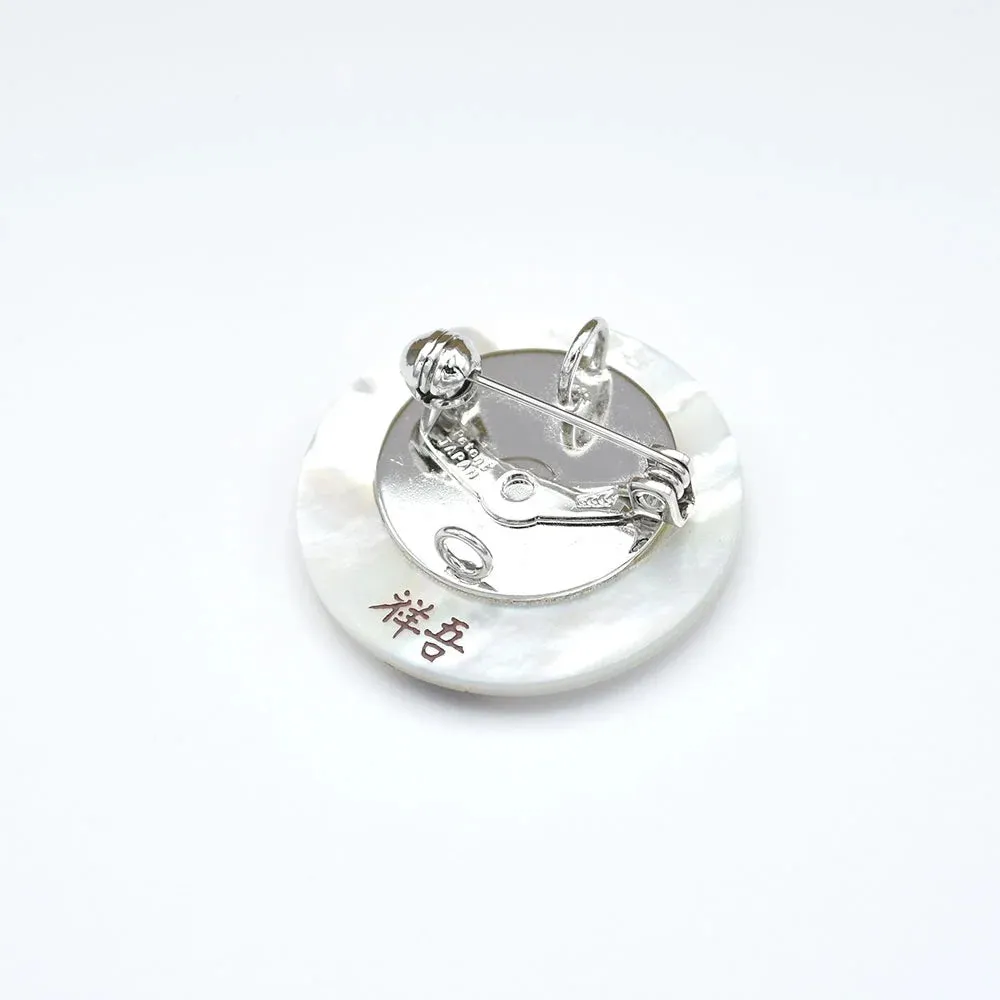 Maki-e Urushi Lacquer Brooch - White South Sea Pearl Shell / Kingfisher -, Traditional Japanese Urushi Lacquer Jewelry